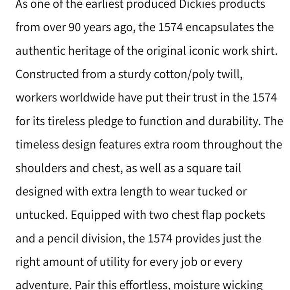 Dickies short sleeve men's work shirt big and tall - Picture 4 of 5